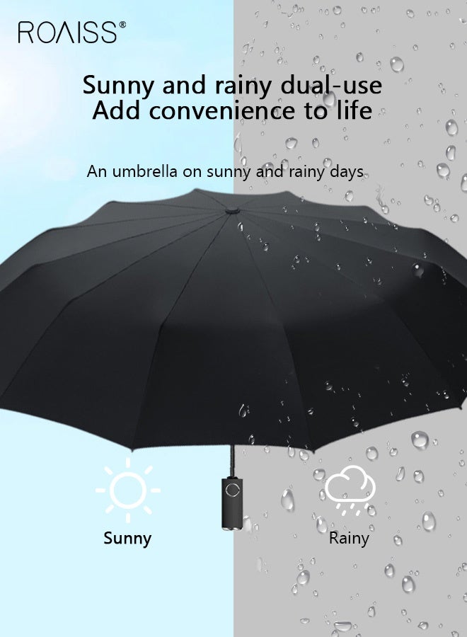 roaiss Unisex Full Automatic Umbrella Rain and Shine Dual Use Large Reinforced Thickened Portable Arc Umbrella for UV Protection Strong Rain Resistant and Windproof Parasol Black - Image 2