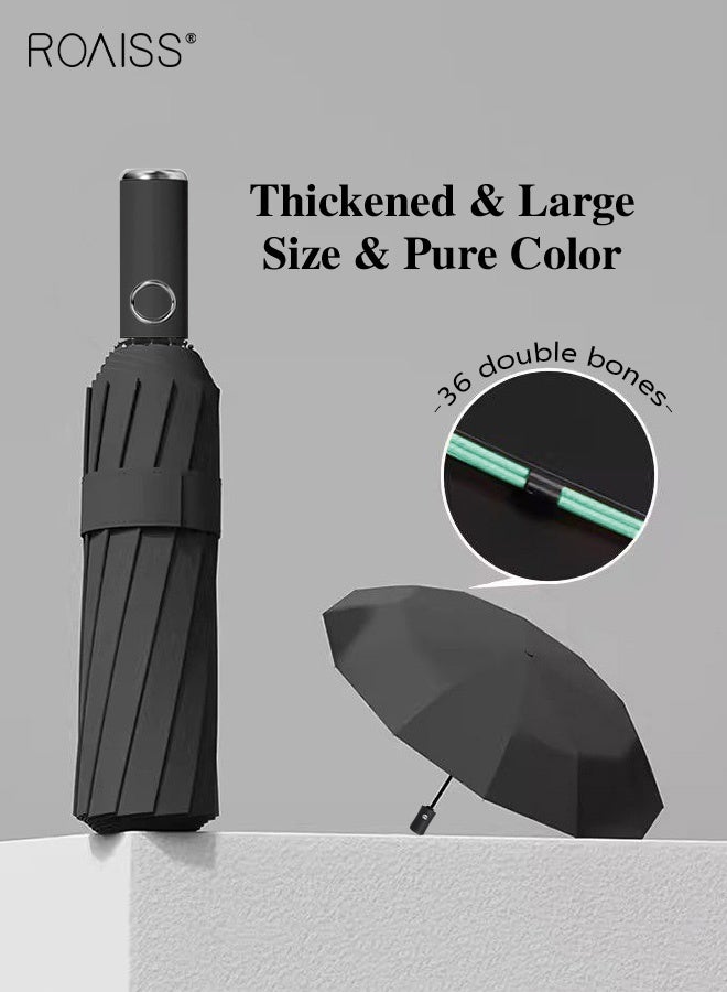 roaiss Unisex Full Automatic Umbrella Rain and Shine Dual Use Large Reinforced Thickened Portable Arc Umbrella for UV Protection Strong Rain Resistant and Windproof Parasol Black - Image 1