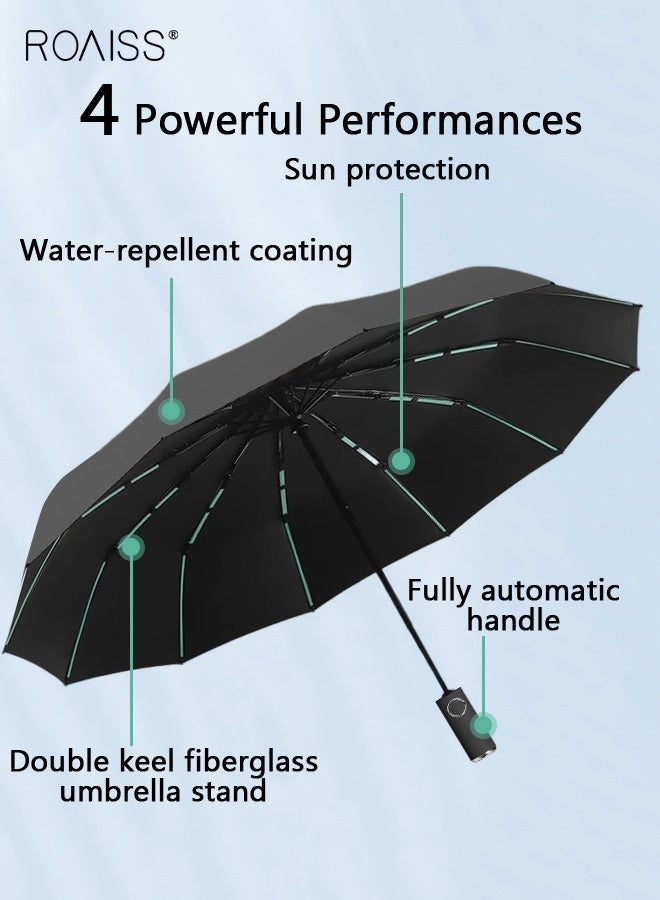 roaiss Unisex Full Automatic Umbrella Rain and Shine Dual Use Large Reinforced Thickened Portable Arc Umbrella for UV Protection Strong Rain Resistant and Windproof Parasol Black - Image 3