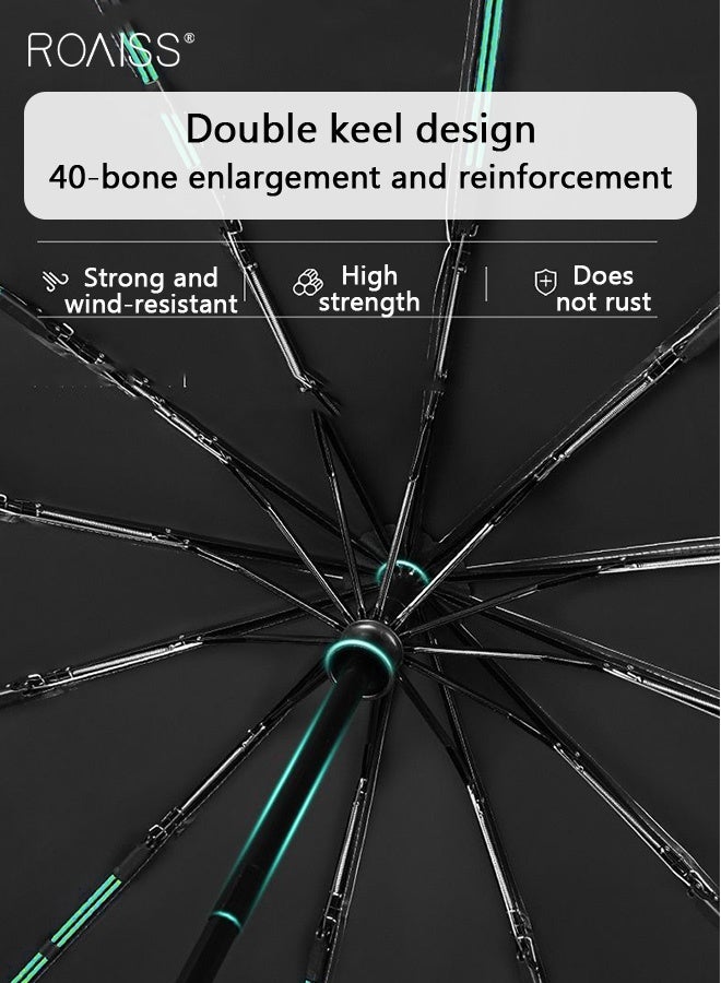 roaiss Unisex Full Automatic Umbrella Rain and Shine Dual Use Large Reinforced Thickened Portable Arc Umbrella for UV Protection Strong Rain Resistant and Windproof Parasol Black - Image 4