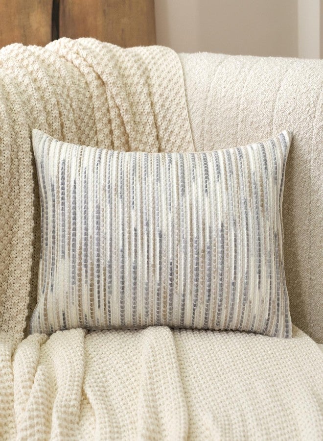 Aeckself Boho Striped Pillow Cover 12x20, Rectangle Decorative Lumbar Throw Pillow Cover Chenille Neutral Pillowcase for Couch Bedroom Living Room, Gray White - Image 2
