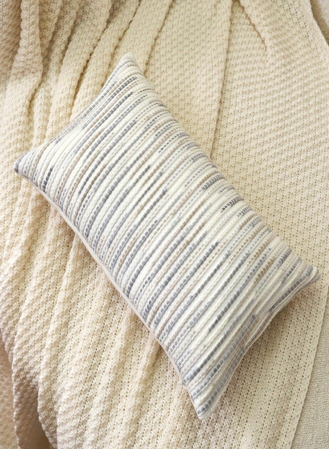Aeckself Boho Striped Pillow Cover 12x20, Rectangle Decorative Lumbar Throw Pillow Cover Chenille Neutral Pillowcase for Couch Bedroom Living Room, Gray White - Image 3