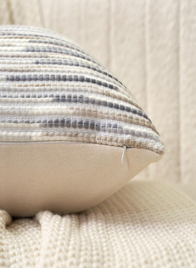 Aeckself Boho Striped Pillow Cover 12x20, Rectangle Decorative Lumbar Throw Pillow Cover Chenille Neutral Pillowcase for Couch Bedroom Living Room, Gray White - Image 4