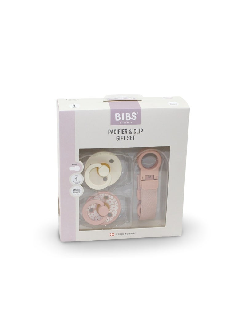 BIBS Colour Pacifier & Loop Clip Gift Set Latex Size 1 – Blush - Image 1