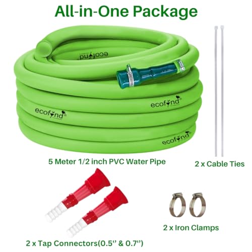 ecofynd 5 Meter/16 Feet, 1/2 Inch Flexible PVC Green Water Pipe, Heavy Duty Long Pipes with Tap Hose Connectors, Home Garden, Car Wash, Floor Clean, Park Cleaning, Outdoor Indoor Use - Image 2