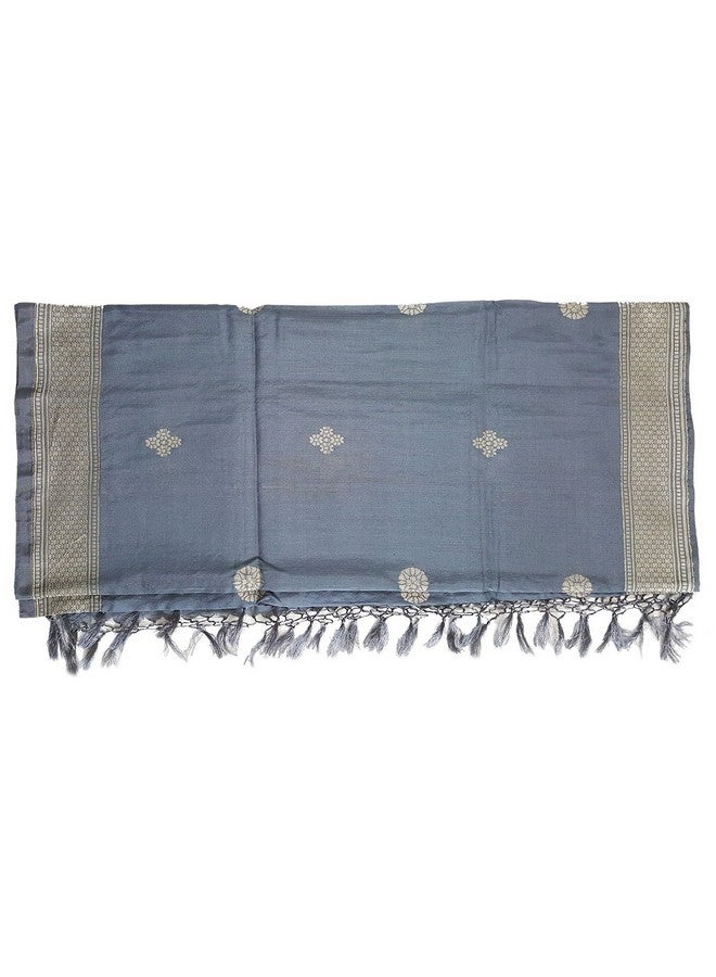 Mehrunnisa Handcrafted Banarasi Silk Cotton Stole With Zari Buti - Unisex (Grey) - Image 4