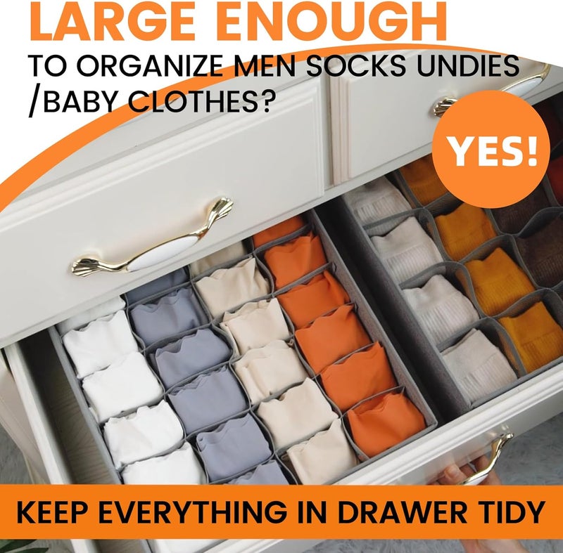 Criusia Moisture wear upgraded quality 3 Pack Modern Drawer Organizers, 64 Cell Fabric Foldable Cabinet Closet Organizers and Storage Boxes for Storing Socks, Underwear, Ties (16+24+24 Cell, Grey) Simple multi-color universal build - Image 3
