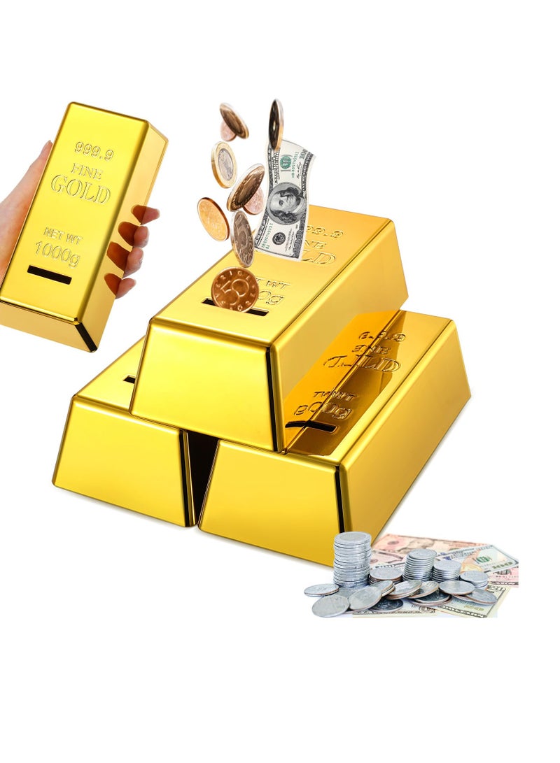 SYOSI صندوق توفير نقود على شكل قضبان ذهبية مزيفة 6.5 بوصة - صندوق بنك عملات قضبان ذهبية بلاستيكية غير قابلة للكسر - وعاء نقود لتوفير المال للأطفال والكبار - زينة هدايا مبتكرة لأعياد الميلاد والمهرجانات 3 قطع - Image 1