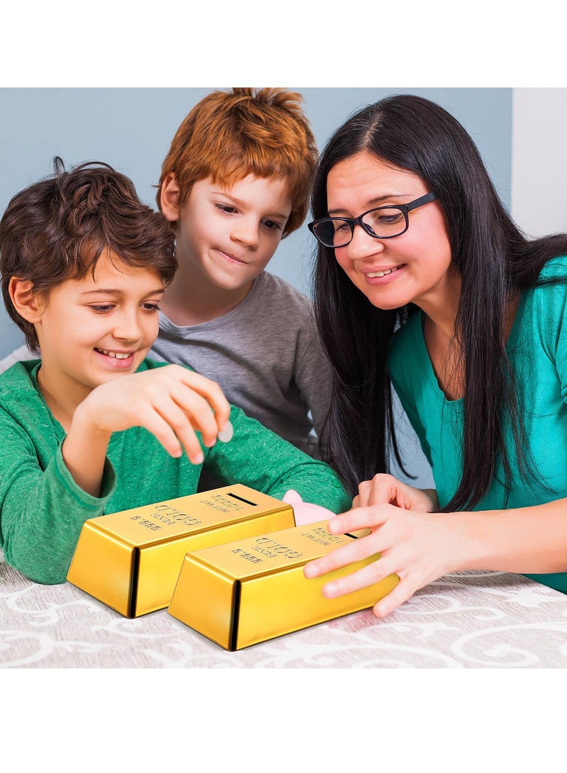 SYOSI صندوق توفير نقود على شكل قضبان ذهبية مزيفة 6.5 بوصة - صندوق بنك عملات قضبان ذهبية بلاستيكية غير قابلة للكسر - وعاء نقود لتوفير المال للأطفال والكبار - زينة هدايا مبتكرة لأعياد الميلاد والمهرجانات 3 قطع - Image 5