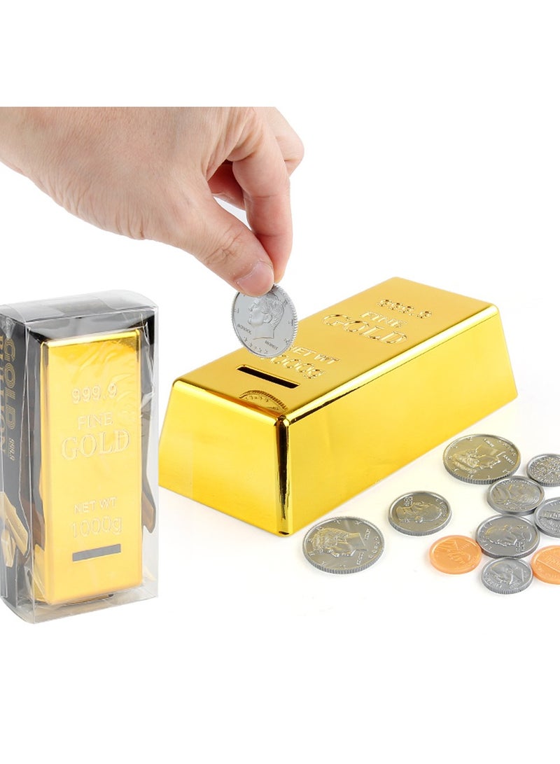 SYOSI صندوق توفير نقود على شكل قضبان ذهبية مزيفة 6.5 بوصة - صندوق بنك عملات قضبان ذهبية بلاستيكية غير قابلة للكسر - وعاء نقود لتوفير المال للأطفال والكبار - زينة هدايا مبتكرة لأعياد الميلاد والمهرجانات 3 قطع - Image 2