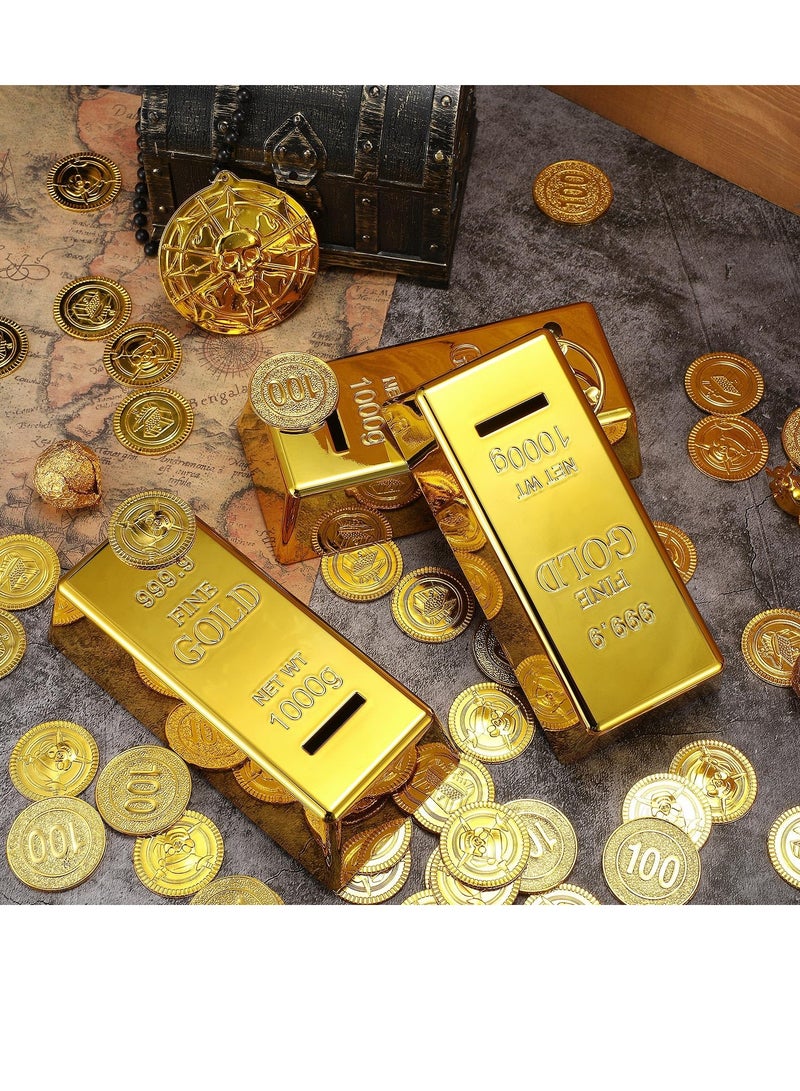 SYOSI صندوق توفير نقود على شكل قضبان ذهبية مزيفة 6.5 بوصة - صندوق بنك عملات قضبان ذهبية بلاستيكية غير قابلة للكسر - وعاء نقود لتوفير المال للأطفال والكبار - زينة هدايا مبتكرة لأعياد الميلاد والمهرجانات 3 قطع - Image 4