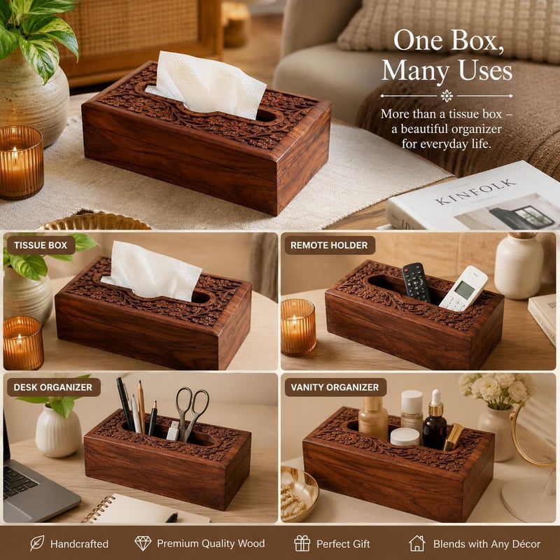 Pure Source India Wooden Handmade Tissue Box Napkin Holder Cover - Image 4