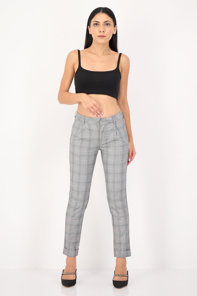 Reiko Women Cigarette Fit Plaid Dress Pants, Multicolor - Image 4