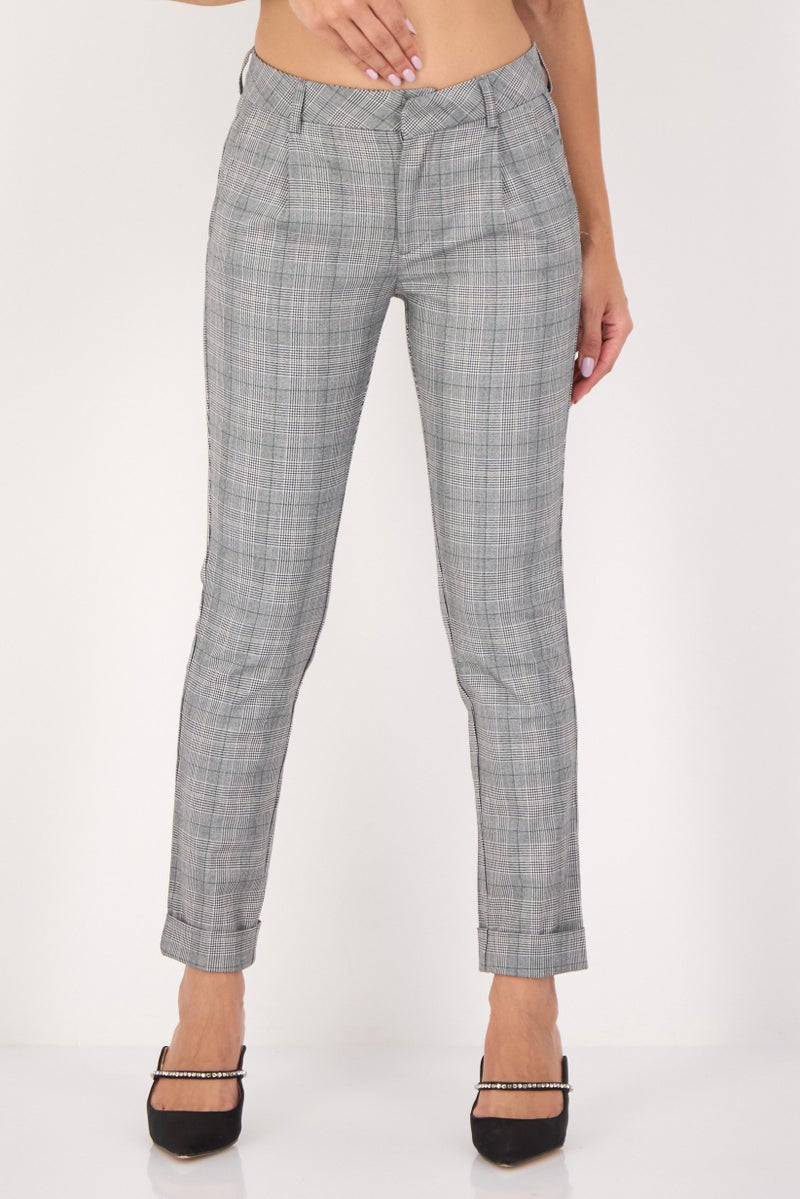 Reiko Women Cigarette Fit Plaid Dress Pants, Multicolor - Image 1