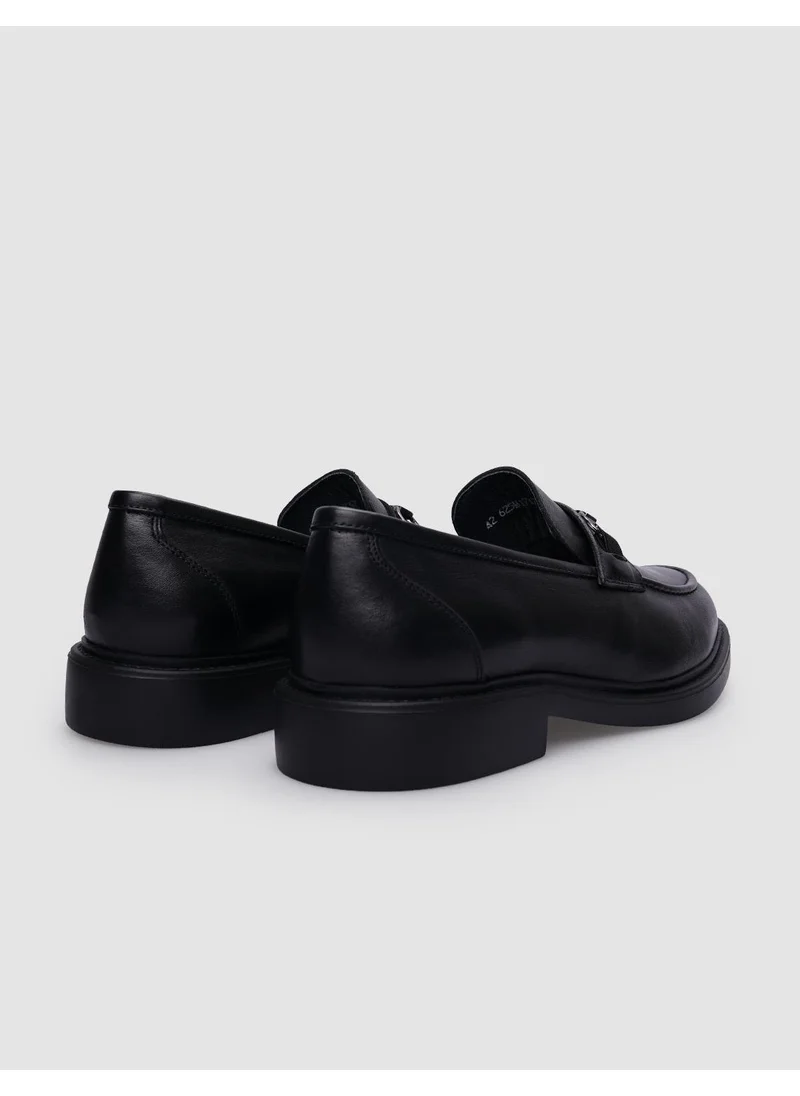 Cabani Leather Black Buckle Men's Loafer