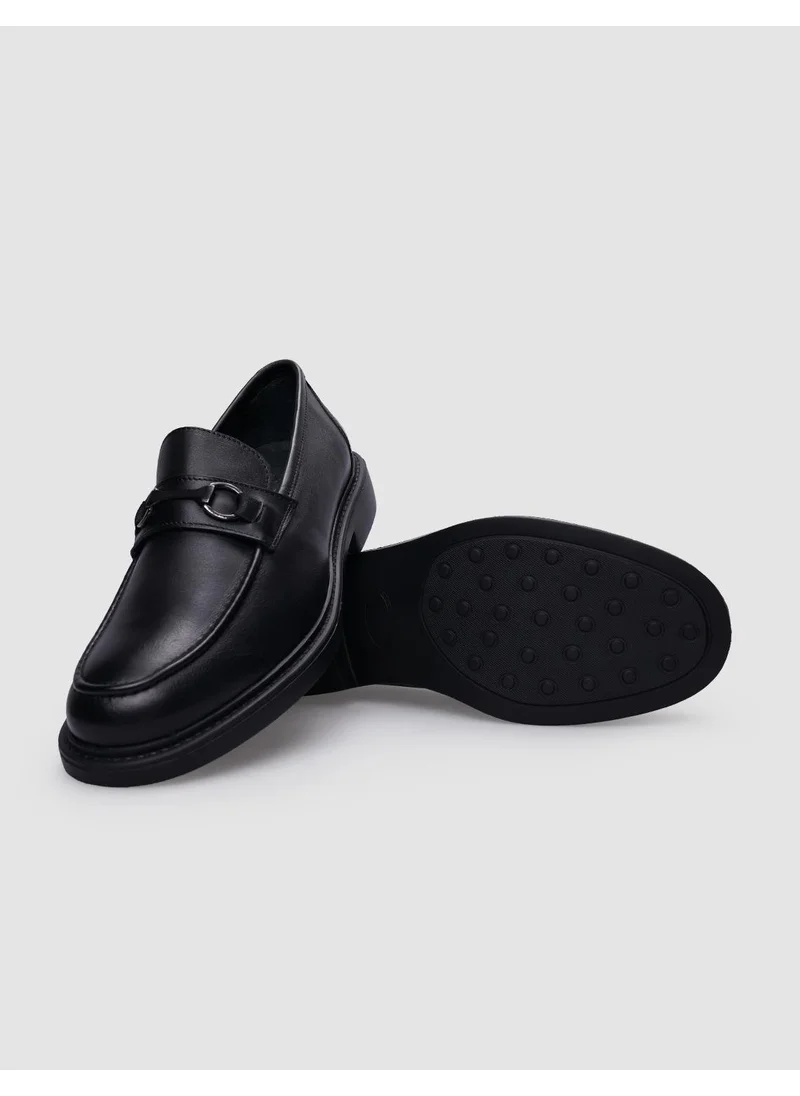 Cabani Leather Black Buckle Men's Loafer