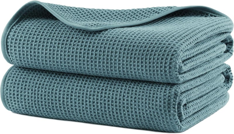 Polyte Microfiber Oversize Quick Dry Lint Free Waffle Bath Towel for Body, 60 x 30 in, Set of 2 - Image 1