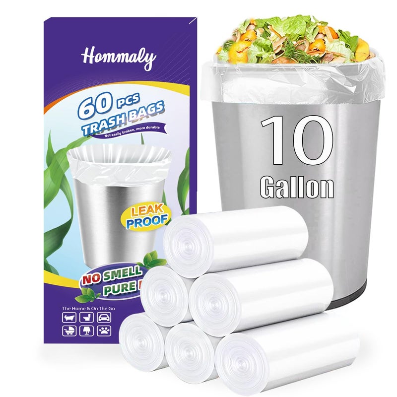 HOMMALY 10 Gallon 60pcs Medium Clear Trash Bags Strong Clear Garbage Bags, Bathroom Trash Can Bin Liners, Plastic Bags for Office Home Kitchen, Waste Basket Liner, Fit 30 Liter, 10 Gal(10G60-Clear) - Image 1