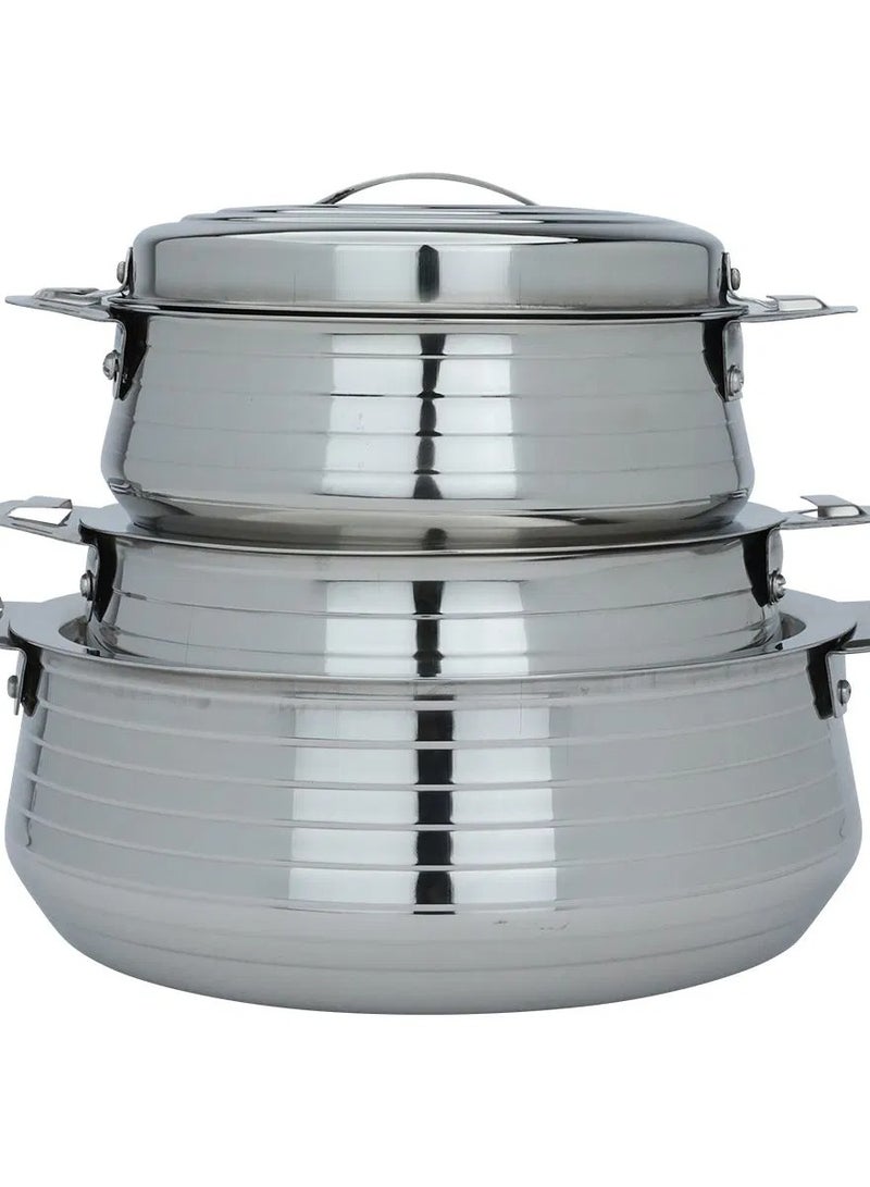 Alsaif Gallery Maxima Steel Food Storage Containers Set, 3 Pieces - Silver - Image 1