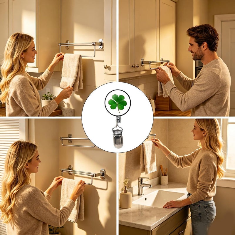 Retractable Towel Holder Clip,Wall Mounted Hanger Rag Hooks - No Drill Kitchen Towel Hook,for Bathroom, Living Room, Bedroom, Cabinet, Shower, Wall, RV, Bath, Door, Dorm, Apartment, Washcloths - Image 5