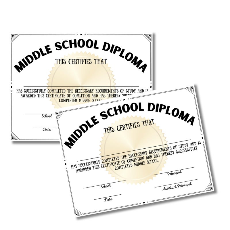 Lashicorn Middle School Diploma Graduation Certificate 100 pk 85 x 11 Homeschool Award for 8th Grade Ceremony for Teachers to Hand Out - Image 2