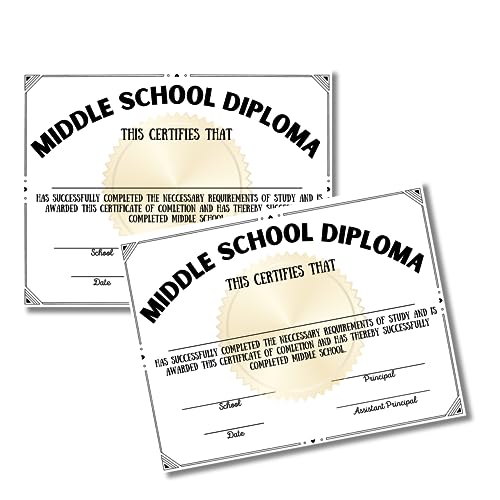 Lashicorn Middle School Diploma Graduation Certificate 100 pk 85 x 11 Homeschool Award for 8th Grade Ceremony for Teachers to Hand Out - Image 1
