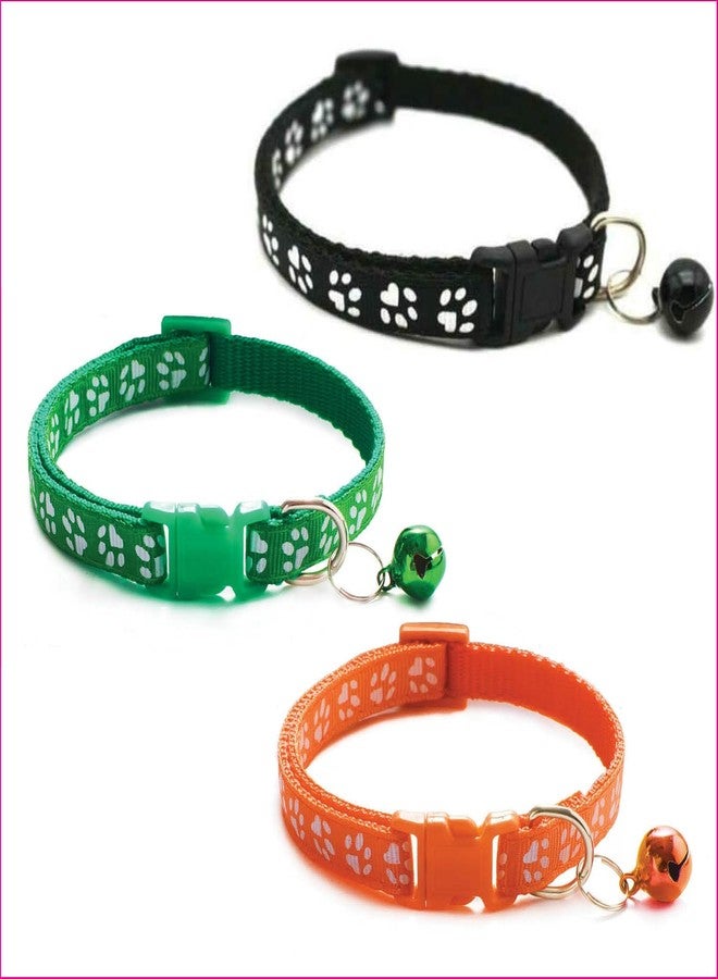 Litvibes Cat Collars Set of 3 with Bell,Kitten & Small Dogs Soft Adjustable Collar Safe,Solid & Protection Breakaway for Cats & Puppies,Cute Kitty Neckband with Paw Print-(Orange,Black,Dark Green) - Image 1