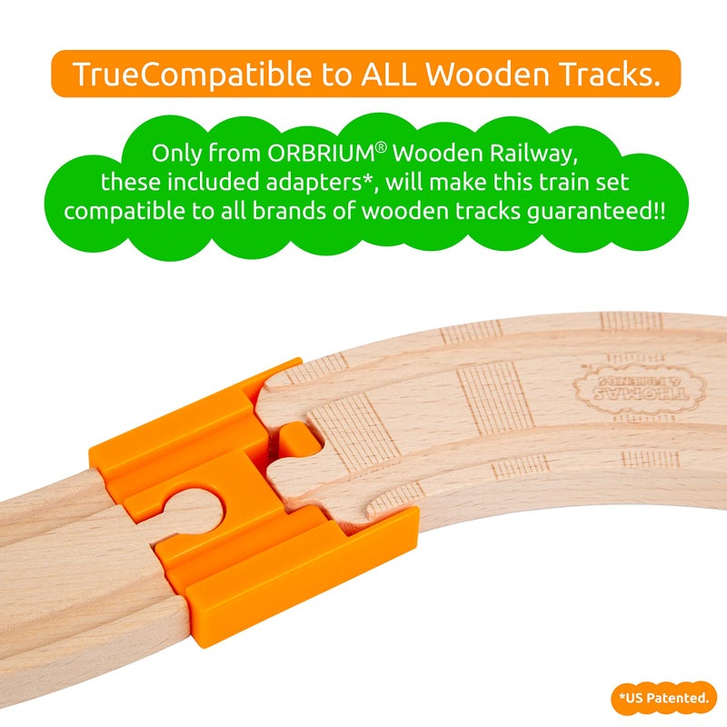 Orbrium Wooden Train Tracks 68 Piece Expansion Pack Accessories with Arched Bridge, Engine Barge, Dock, Stop & Go Checkpoint, Signal Pole, Cross Track Compatible with Thomas, Brio Wooden Railways ORBRIUM - Image 4