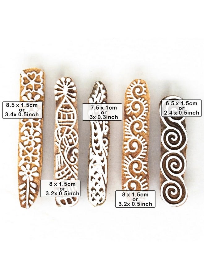 Hashcart - Wooden Stamp Block, Printing Stamp Design | Set Of 5 | Block For Printing Saree Border | Dresses, Craft Card Making, Scrapbook, Clay Pottery - Image 1