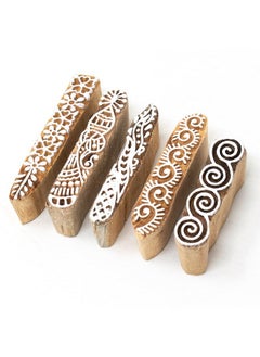Wooden Stamp Block, Printing Stamp Design | Set Of 5 | Block For Printing Saree Border | Dresses, Craft Card Making, Scrapbook, Clay Pottery