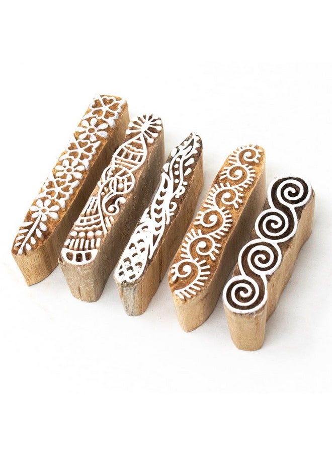 Hashcart - Wooden Stamp Block, Printing Stamp Design | Set Of 5 | Block For Printing Saree Border | Dresses, Craft Card Making, Scrapbook, Clay Pottery - Image 1