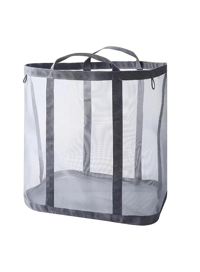Foldable Wall-Mounted Laundry Basket, Foldable Breathable Folding Beach Bag, Collapsible Nylon Mesh Hamper with Reinforced Carry Handles for Laundry, Bathroom, Dorm or Travel (Grey) - Image 1