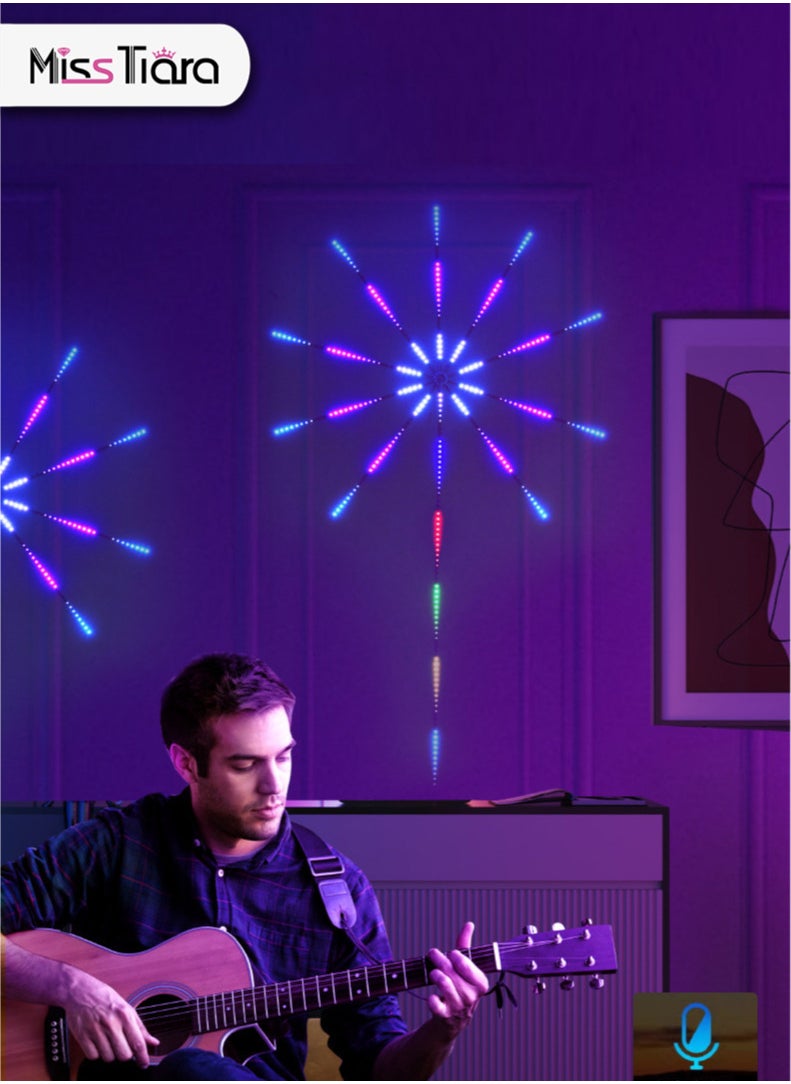 Firework LED Lights USB Starburst Fairy Lights, Bluetooth Smart RGB Color Changing Firework Lights with Music Sync, LED Fireworks Lights for Home Decoration, Party, Wall Decor