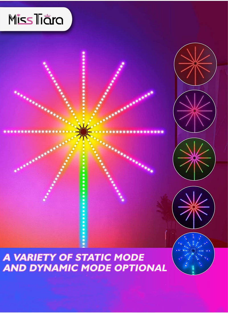 Firework LED Lights USB Starburst Fairy Lights, Bluetooth Smart RGB Color Changing Firework Lights with Music Sync, LED Fireworks Lights for Home Decoration, Party, Wall Decor