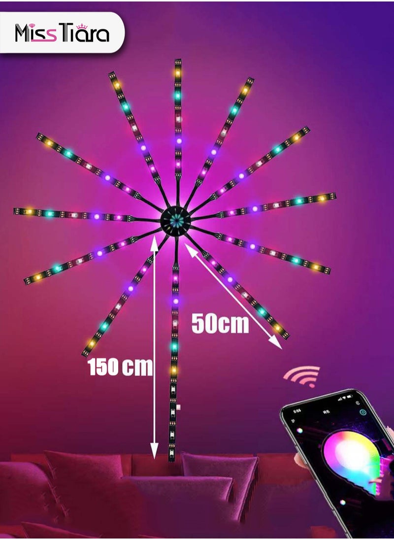 Firework LED Lights USB Starburst Fairy Lights, Bluetooth Smart RGB Color Changing Firework Lights with Music Sync, LED Fireworks Lights for Home Decoration, Party, Wall Decor