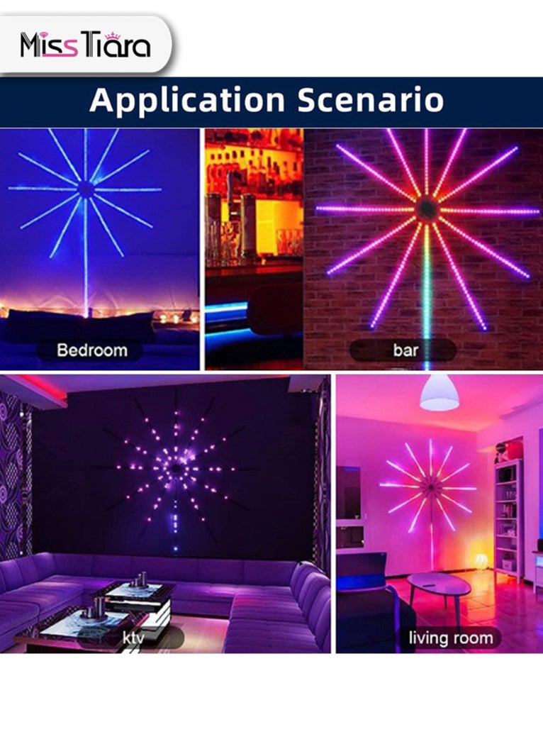 Firework LED Lights USB Starburst Fairy Lights, Bluetooth Smart RGB Color Changing Firework Lights with Music Sync, LED Fireworks Lights for Home Decoration, Party, Wall Decor