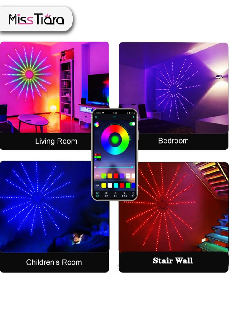 Firework LED Lights USB Starburst Fairy Lights, Bluetooth Smart RGB Color Changing Firework Lights with Music Sync, LED Fireworks Lights for Home Decoration, Party, Wall Decor