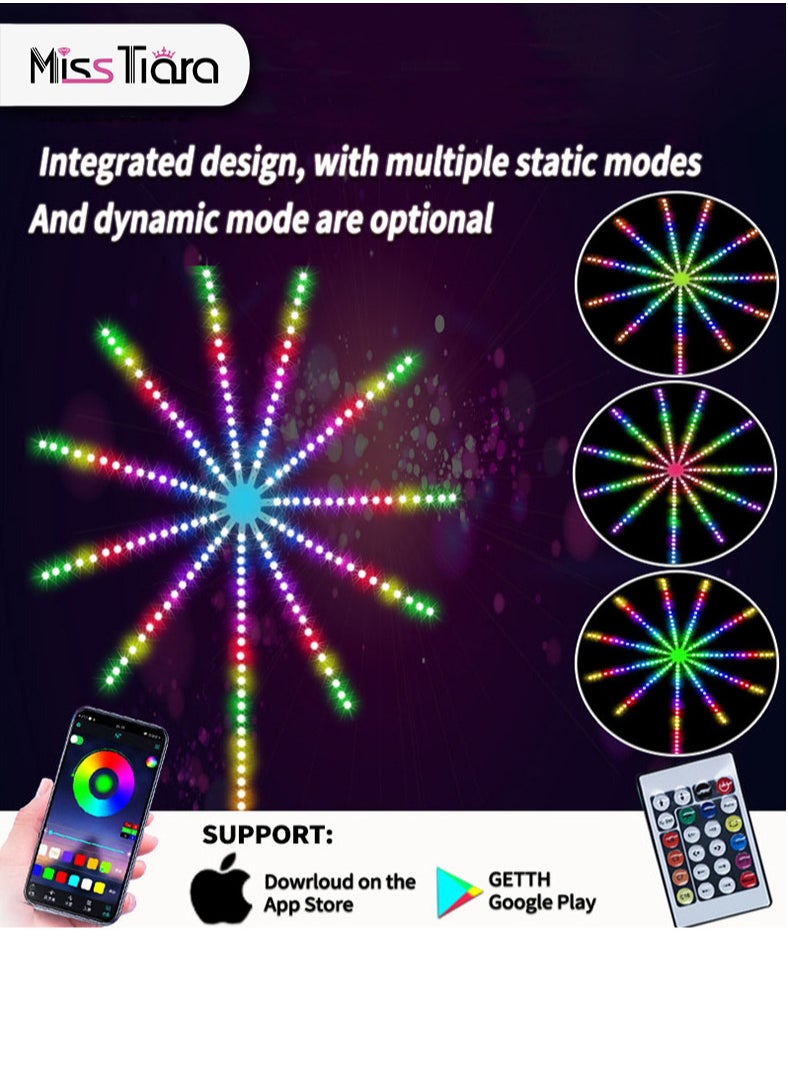 Firework LED Lights USB Starburst Fairy Lights, Bluetooth Smart RGB Color Changing Firework Lights with Music Sync, LED Fireworks Lights for Home Decoration, Party, Wall Decor