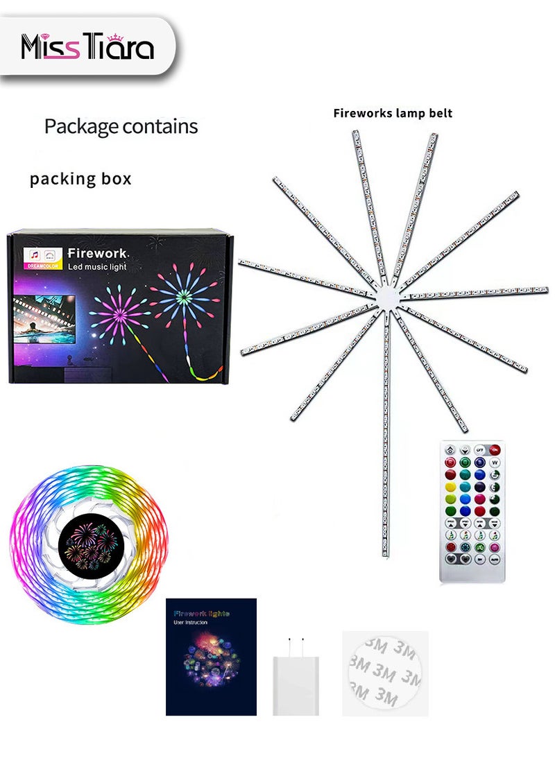 Firework LED Lights USB Starburst Fairy Lights, Bluetooth Smart RGB Color Changing Firework Lights with Music Sync, LED Fireworks Lights for Home Decoration, Party, Wall Decor