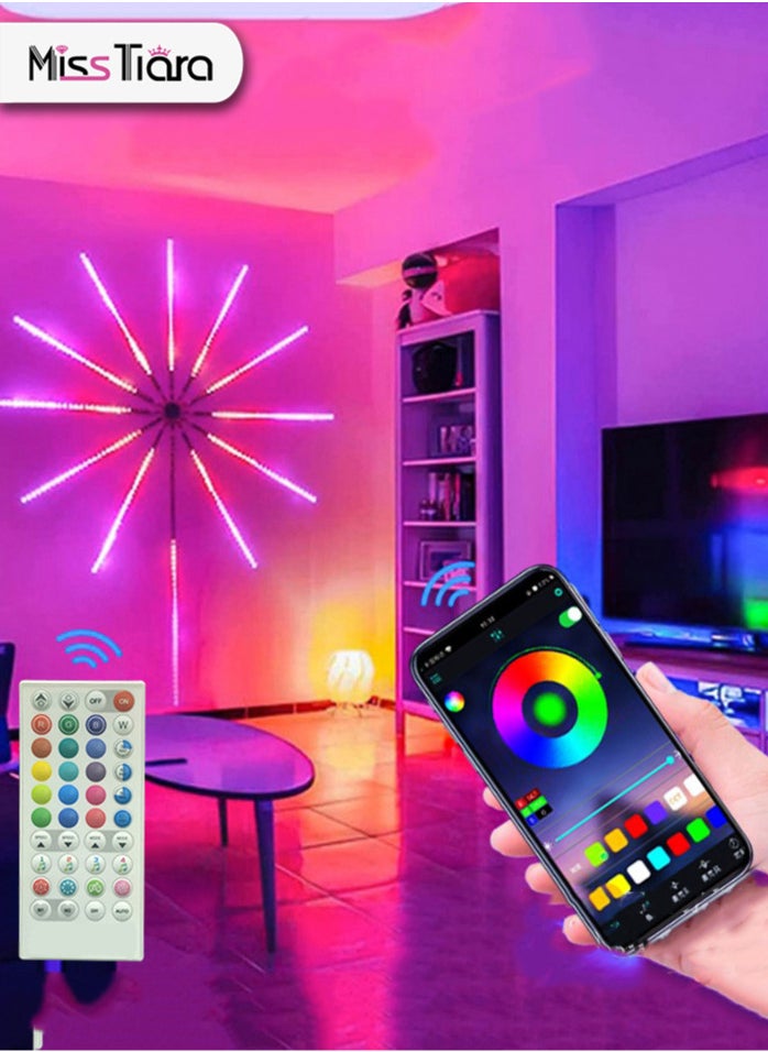 Firework LED Lights USB Starburst Fairy Lights, Bluetooth Smart RGB Color Changing Firework Lights with Music Sync, LED Fireworks Lights for Home Decoration, Party, Wall Decor