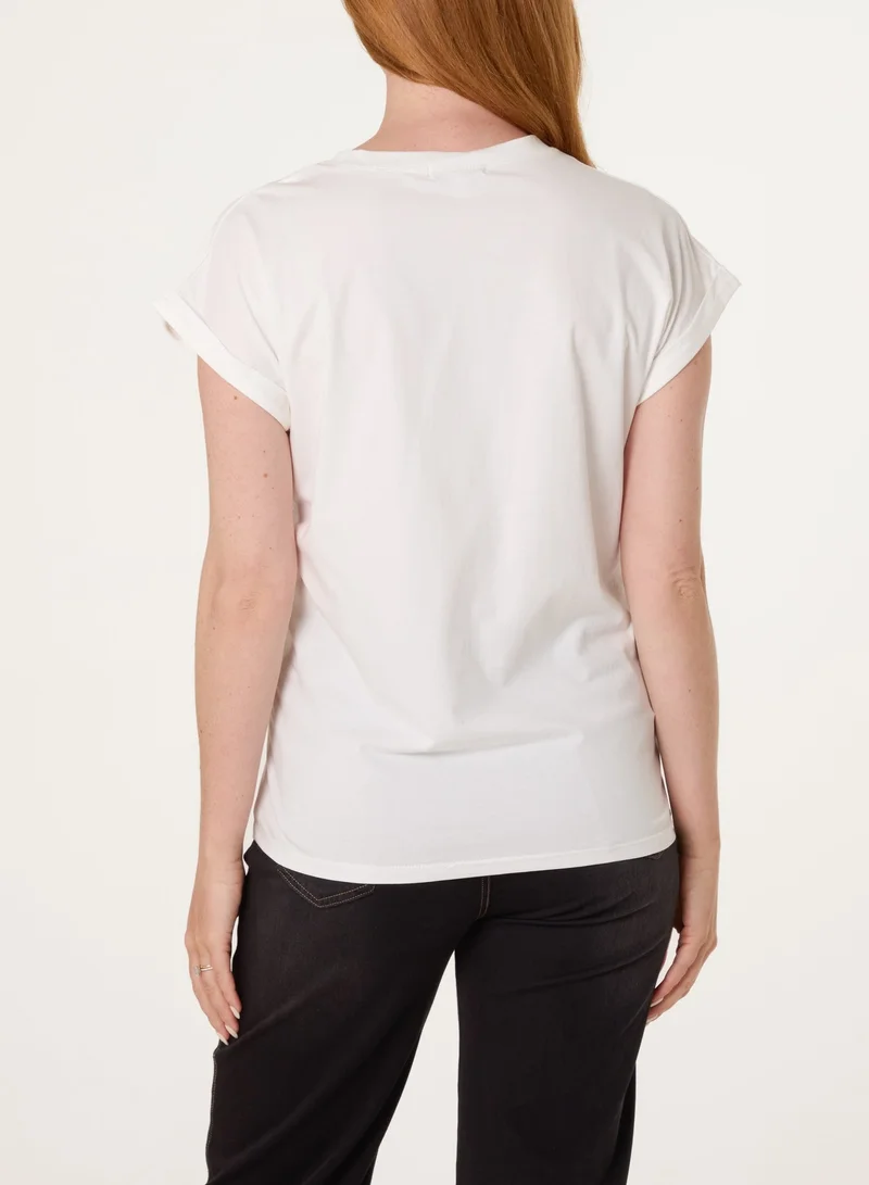 Blue Vanilla T-Shirt With Big Floral Embroidery