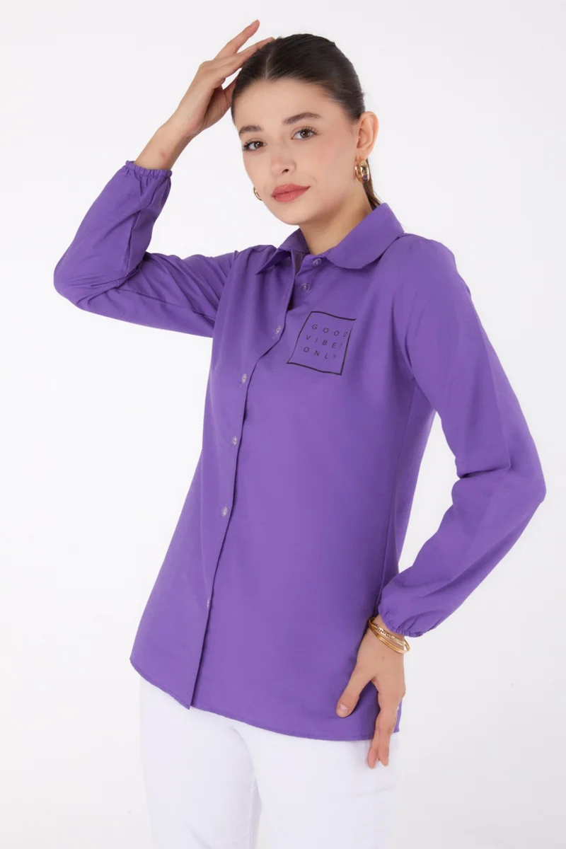 Tofisa Plain Shirt Collar Women's Lilac Printed Shirt - 13344