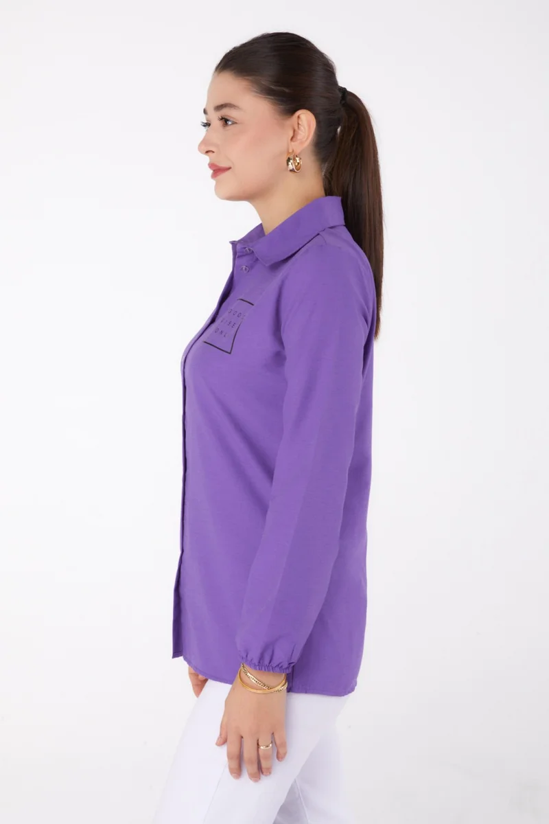 Tofisa Plain Shirt Collar Women's Lilac Printed Shirt - 13344