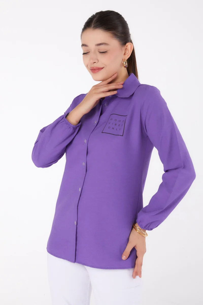 Tofisa Plain Shirt Collar Women's Lilac Printed Shirt - 13344