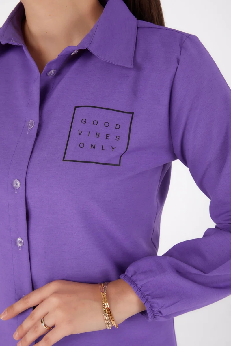 Tofisa Plain Shirt Collar Women's Lilac Printed Shirt - 13344