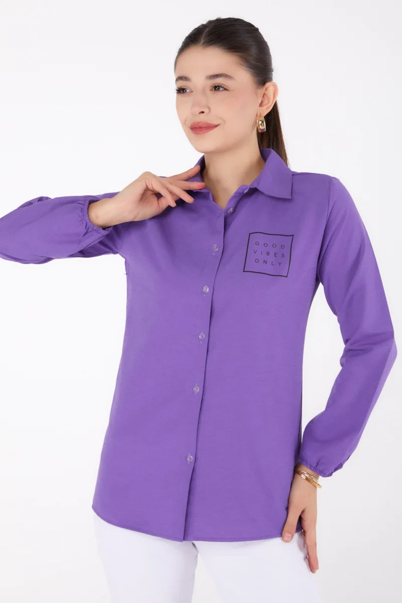 Tofisa Plain Shirt Collar Women's Lilac Printed Shirt - 13344