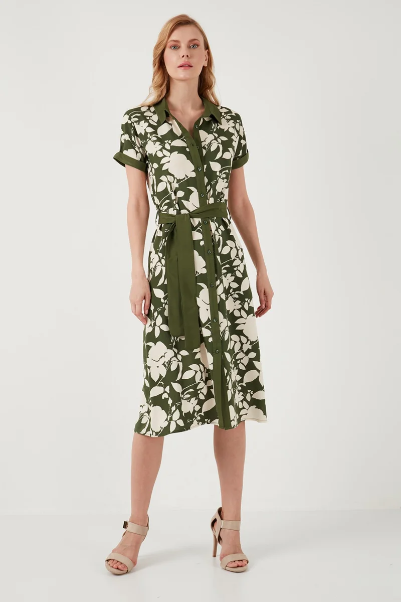 ليلا Belted Regular Fit Midi Shirt Dress Women's Dress 66924552S4