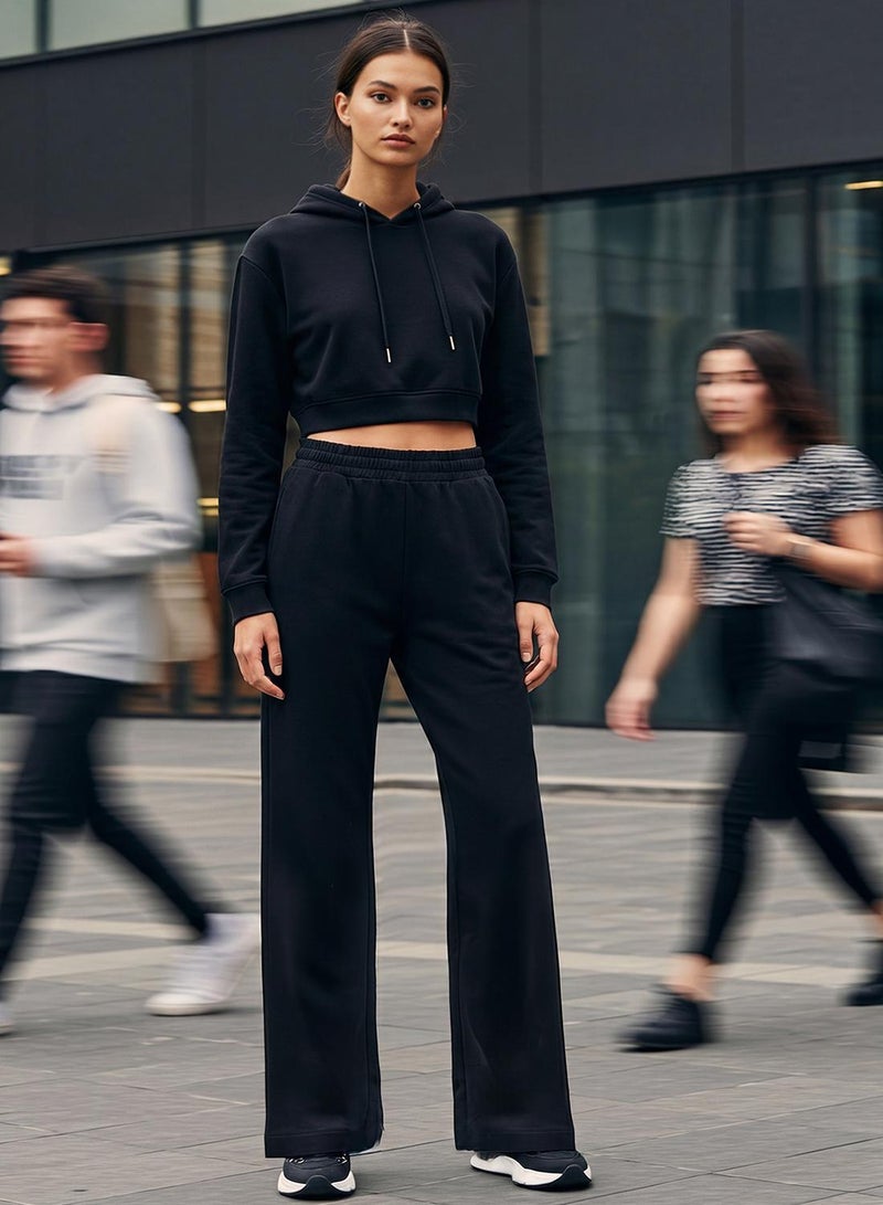 trendyol Black Cotton Wide Leg Slim Knitted Sports Sweatpants - Image 1