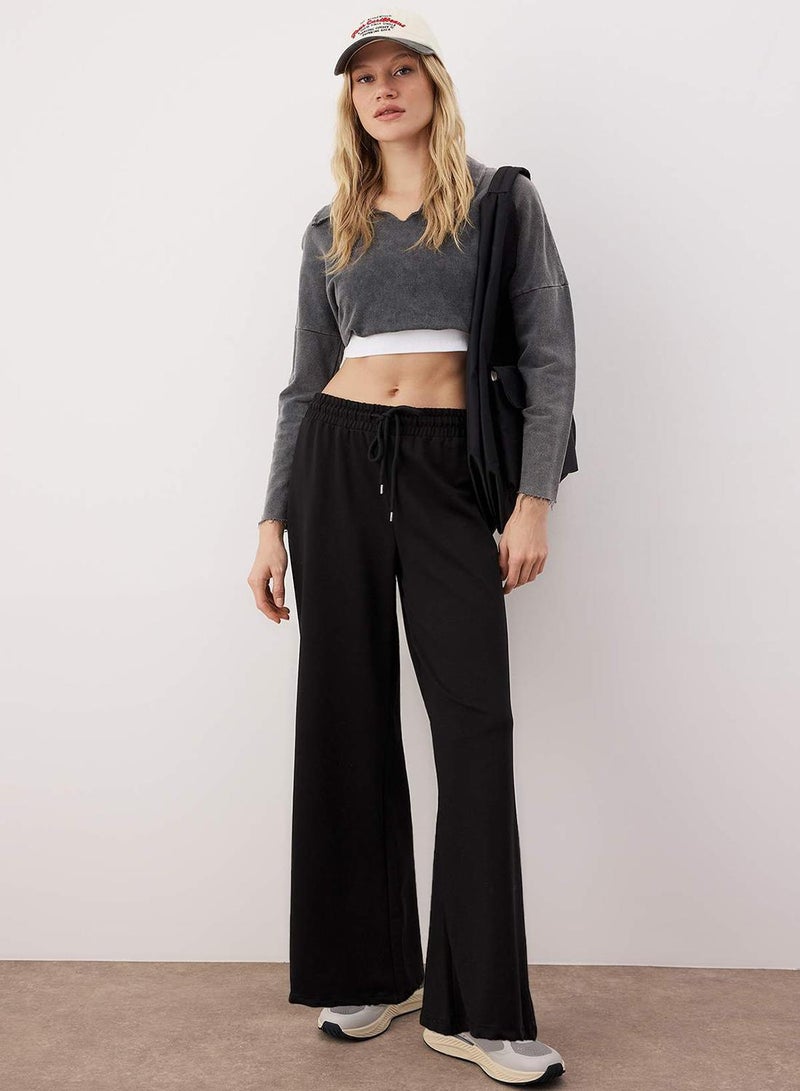 trendyol Black Cotton Wide Leg Slim Knitted Sports Sweatpants - Image 2