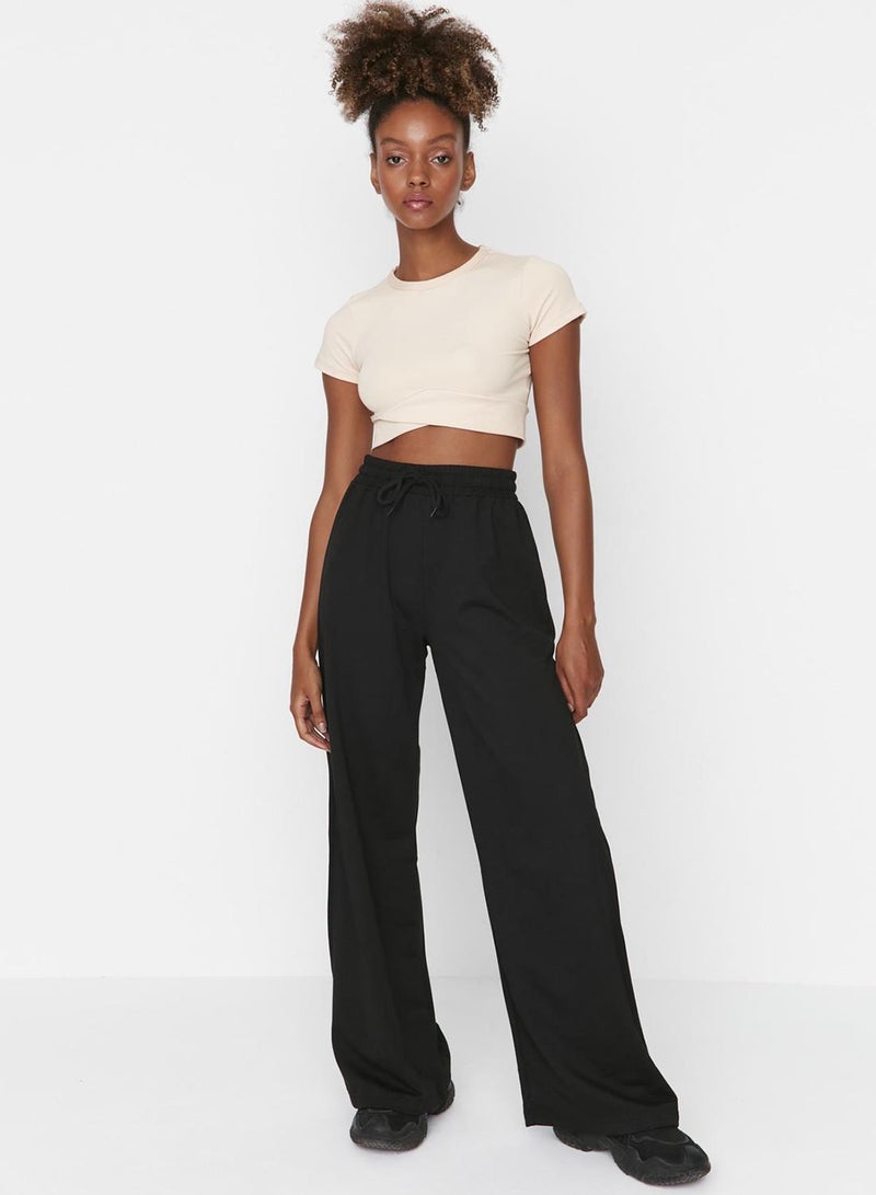 trendyol Black Cotton Wide Leg Slim Knitted Sports Sweatpants - Image 5